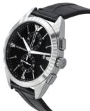 Emporio Armani Claudio Chronograph Black Dial Black Leather Strap Watch For Men - AR11542